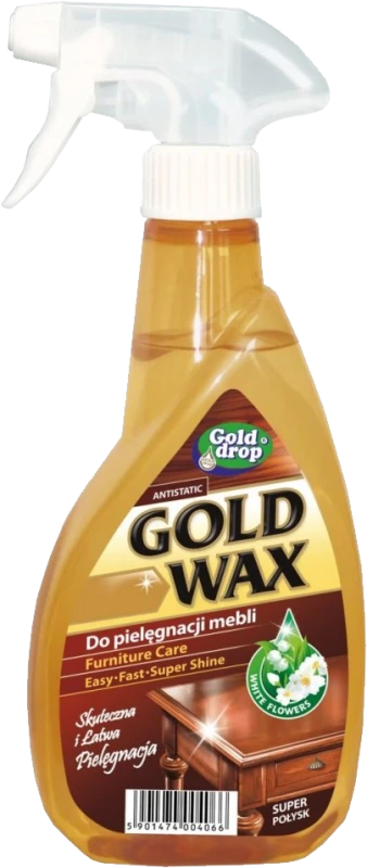 Płyn do pielęgnacji mebli Gold Drop Gold Wax, z rozpylaczem, białe kwiaty, 400ml