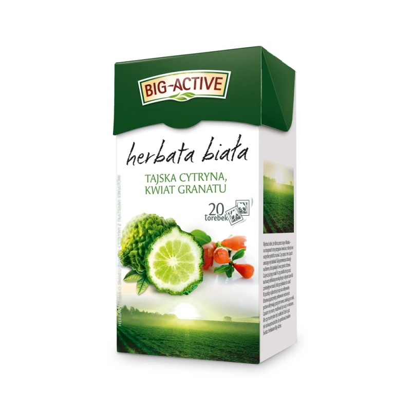 Herbata biała smakowa w torebkach Big-Active, tajska cytryna, 20 sztuk x 1.5g