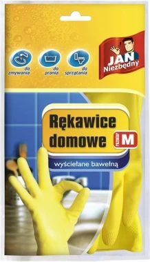 Rękawice lateksowe domowe Jan Niezbędny, wyściełane bawełną, rozmiar M, 1 para, mix kolorów (c)