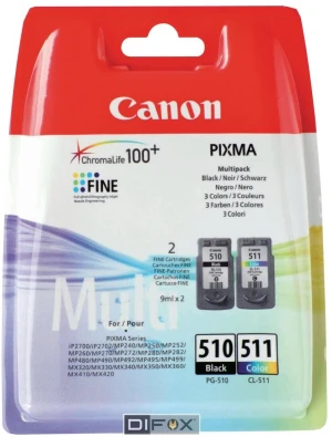 Tusz Canon PG-510/CL-511(2970B010), 220 stron/245 stron, 2x9ml, black(czarny)/ CMY cyan (błękitny), magenta (purpurowy), yellow (żółty)