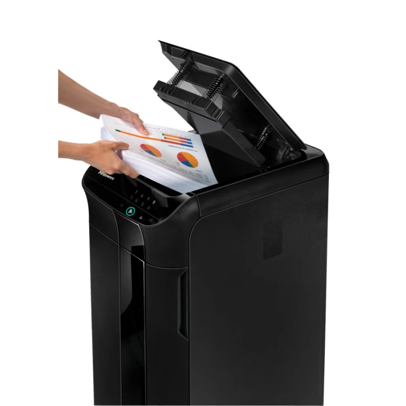 Niszczarka automatyczna Fellowes AutoMax 350c, ścinek 4x38mm, 350 kartek, P-4/T-4/O-3 DIN, czarny