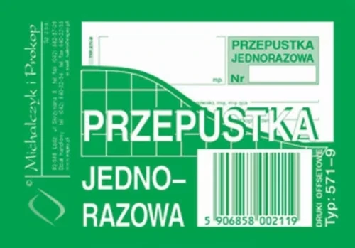 Druk akcydensowy Przepustka jednorazowa MiP 571-9, A7, offsetowy, 80k 