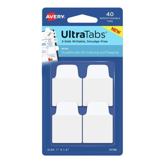 Zakładki samoprzylepne Avery Zweckform Ultra Tabs, indeksujące, 25.4x38, 40 sztuk, biały