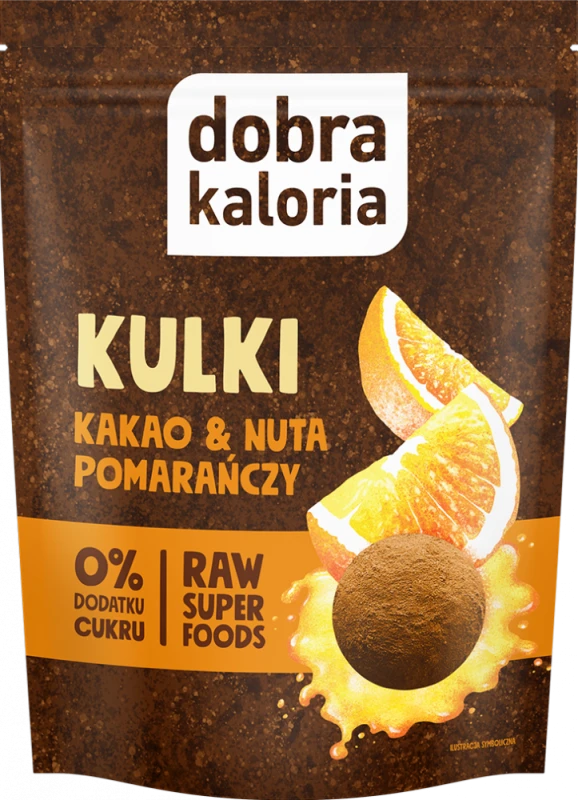 Kulki kakaowe dobra kaloria, kakao i nuta pomarańczy, bez cukru, 65g