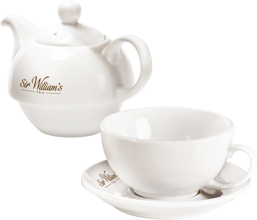 Zestaw do parzenia herbaty Sir William’s Royal Duo, dzbanek 350ml + filiżanką ze spodkiem 200ml, porcelana, biały