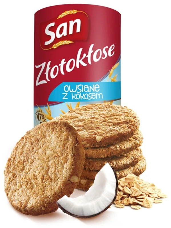 Ciastka San Złotokłose, owsiane z kokosem, 215g