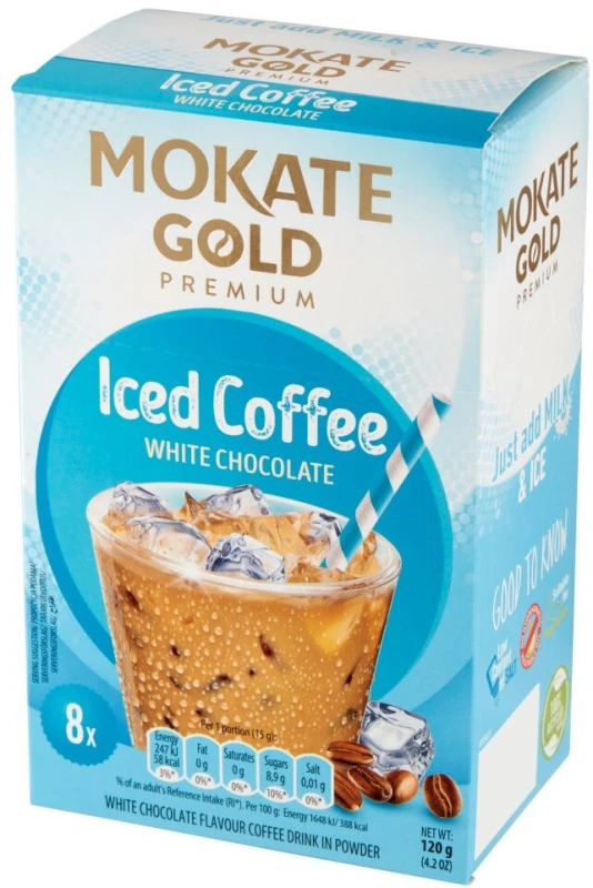 Kawa mrożona w saszetkach Mokate Gold Iced Coffee, biała czekolada, 8 sztuk x 15g