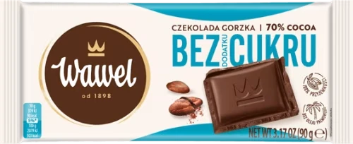 Czekolada Wawel Gorzka 70% cocoa, bez dodatku cukru, 90g