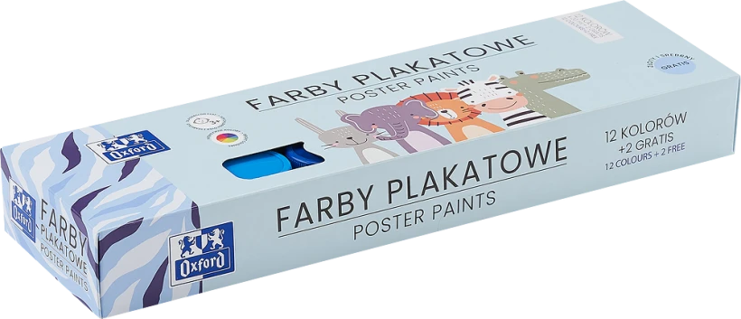 Farby plakatowe Oxford Kids, 20ml, 12 sztuk + 2 gratis, mix kolorów