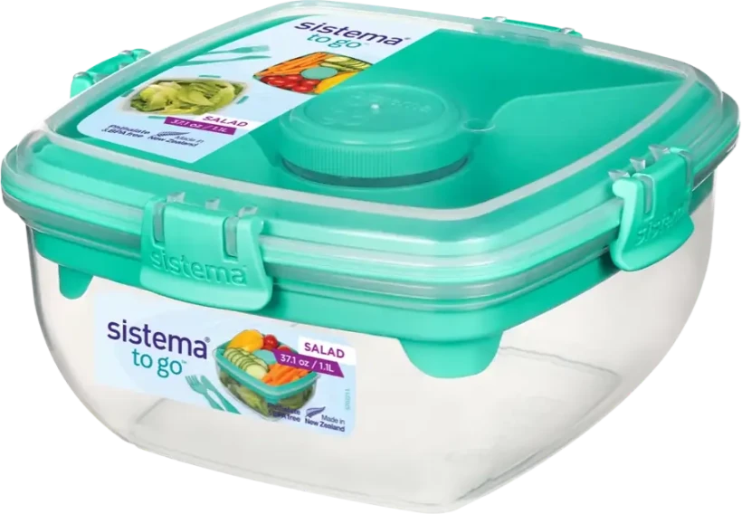 Lunchbox na sałatkę Sistema Salad To Go, z nożem i widelcem, 1.1l, miętowy