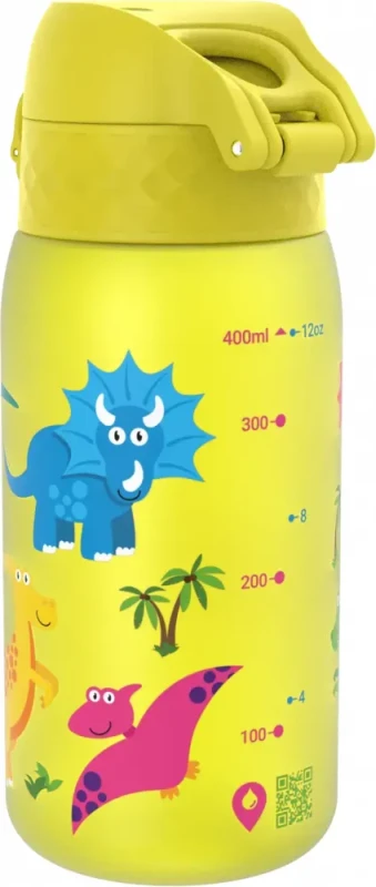 Bidon ION8 Dinosaur, recyclon/tritan, 350ml, żółty