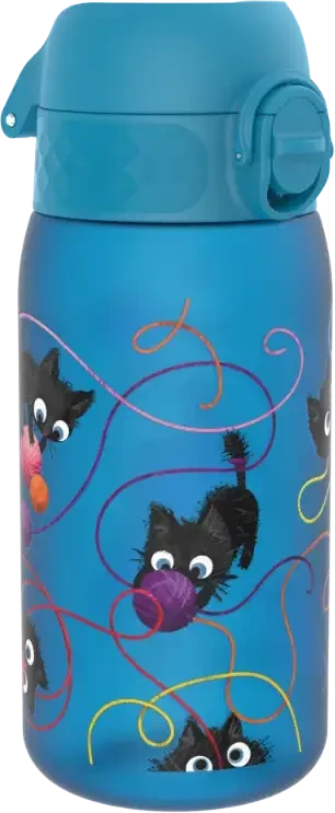 Bidon ION8 Playful Cats, recyclon/tritan, 350ml, niebieski