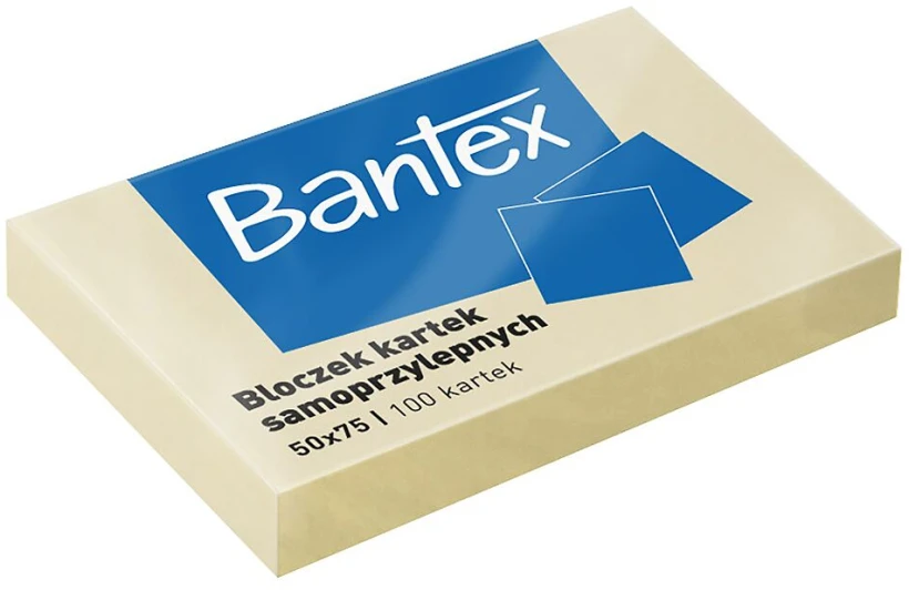 karteczki samoprzylepne Bantex, 50x75mm, 100 karteczek, żółty