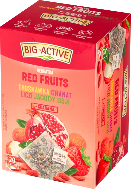 Herbata owocowo-ziołowa w kopertach Big Active Red Fruits, 20 sztuk x 2.5g