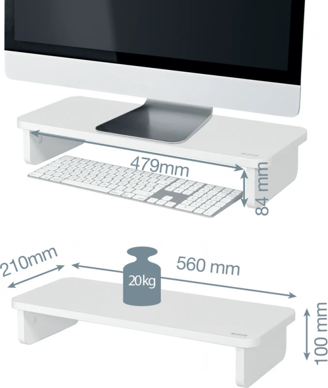 Podstawka pod monitor Leitz Ergo, 560x210x100mm, biały