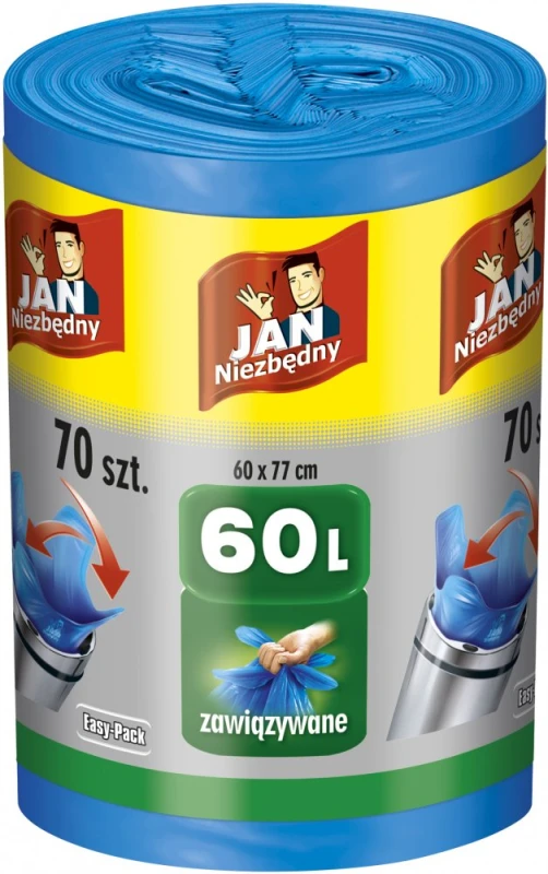 Worki na śmieci Jan Niezbędny Easy Pack, HD, 60l, 70 sztuk, niebieski