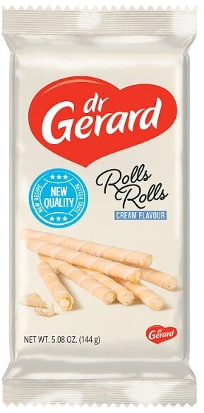 Rurki waflowe Dr Gerard Rolls Rolls, z kremem śmietankowym, 144g