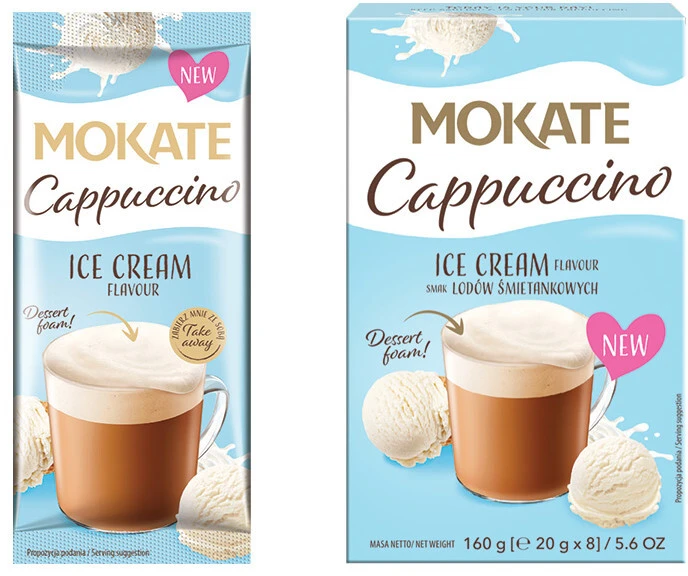 Kawa rozpuszczalna w saszetkach Mokate Cappuccino Ice Cream, lody śmietankowe, 8 sztuk x 20g