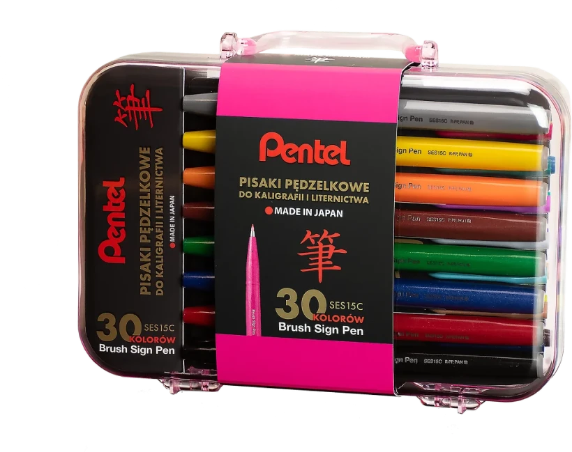 Pisaki pędzelkowe do kaligrafii Pentel SES15C, 30 sztuk, mix kolorów