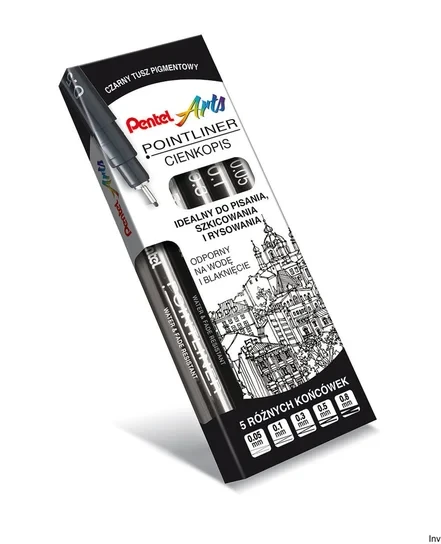 Cienkopis kalibrowany Pentel Pointliner, 5 sztuk, czarny