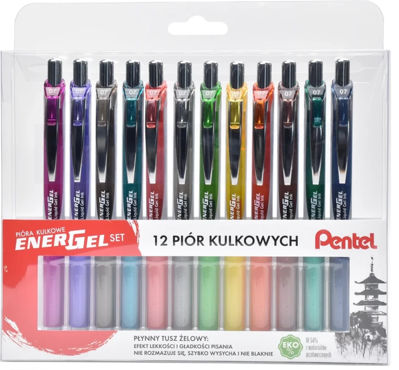 Pióro kulkowe automatyczne Pentel EnerGel Set BL77 Błękitne Ukojenie, 0.7mm, 12 sztuk, mix kolorów