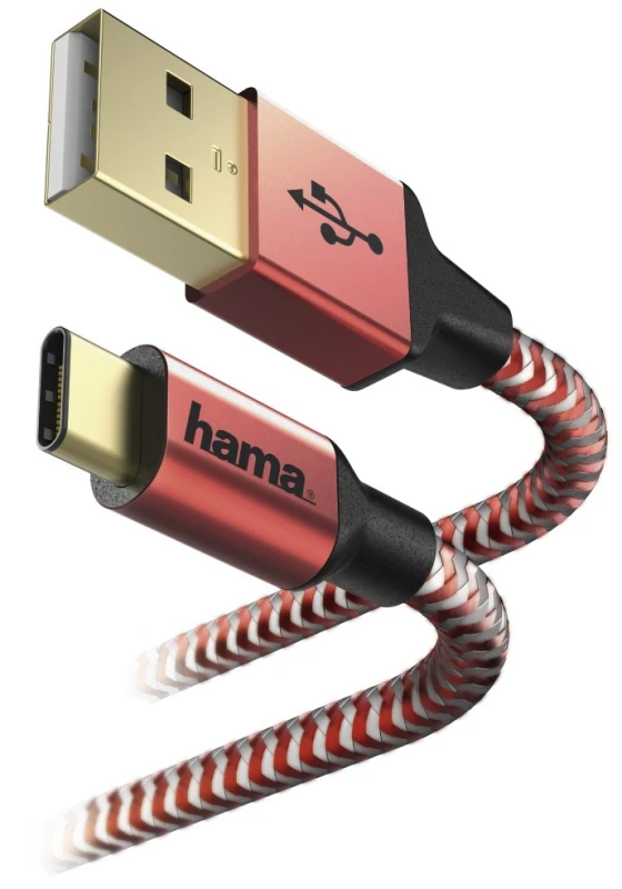 Kabel ładujący Hama Reflected USB Type-C - USB-A, 1.5m, czerwony