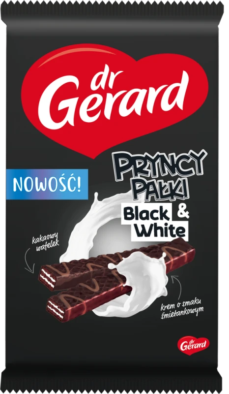 Wafle Dr Gerard Pryncypałki Black&amp;White, śmietankowy, w czekoladzie, 200g