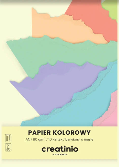 Zeszyt papierów kolorowych TOP 2000 Creatino, A5, 10 kartek, mix kolorów