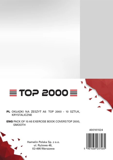 Okładka na zeszyt TOP2000, krystaliczna, A5, PP, 10 sztuk, przezroczysty