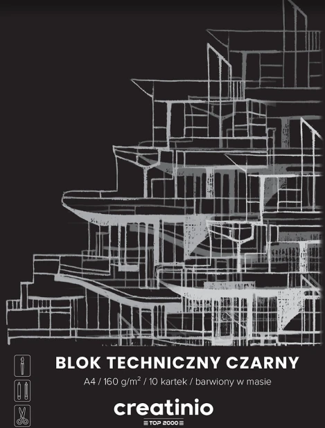 Blok techniczny TOP 2000 Creatino, A4, 10 kartek, czarny