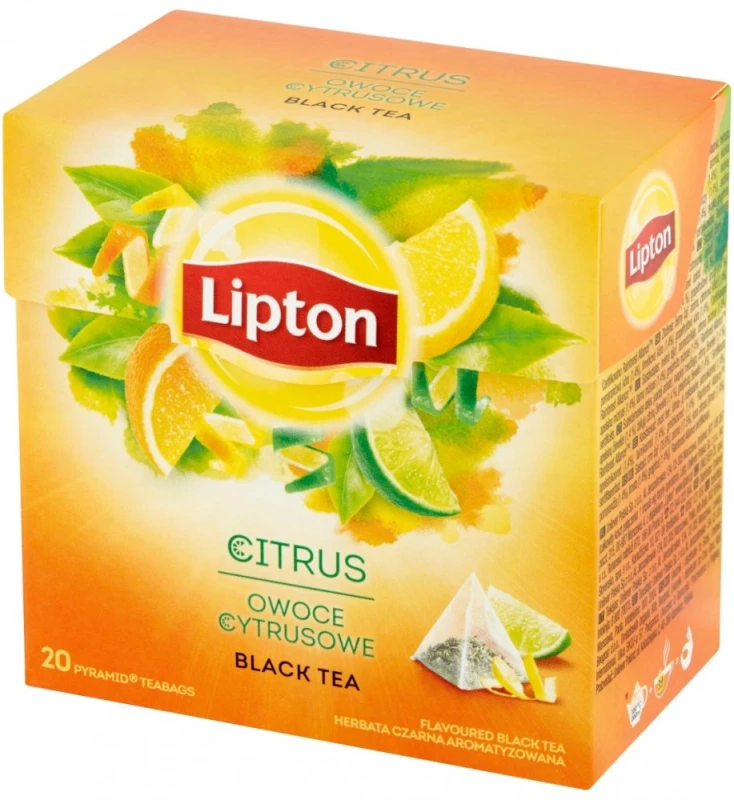 Herbata czarna aromatyzowana w piramidkach Lipton, owoce cytrusowe, 20 sztuk x 1,8 g