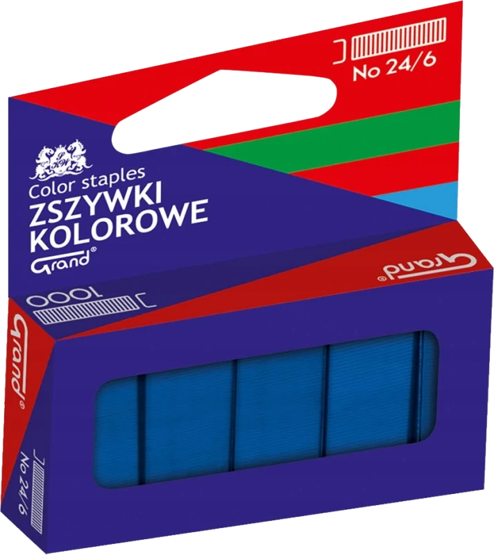 Zszywki kolorowe Grand, 24/6, 1000 sztuk, niebieski