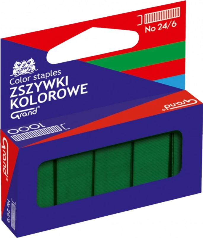 Zszywki kolorowe Grand, 24/6, 1000 sztuk, zielony