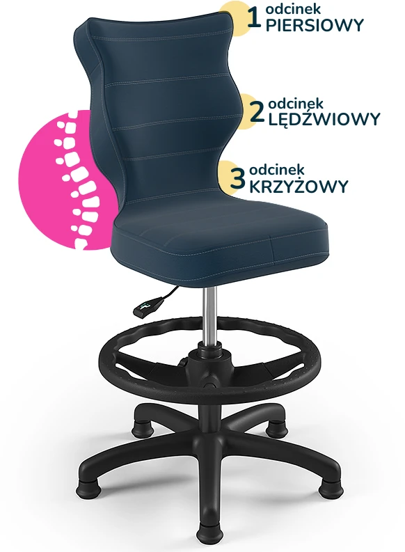 Krzesło do biurka Entelo Petit z podnóżkiem, rozmiar 3 WK+P, tkanina Velvet VT24, granatowy, czarna podstawa