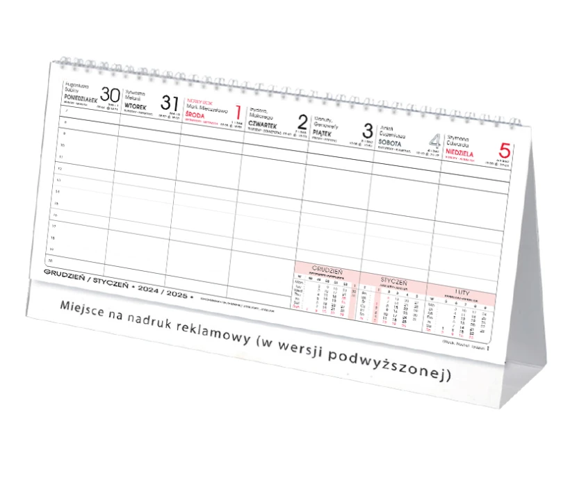 Kalendarz biurkowy 2025,  Udziałowiec, 135x290mm, tygodniowy. 30 kartek