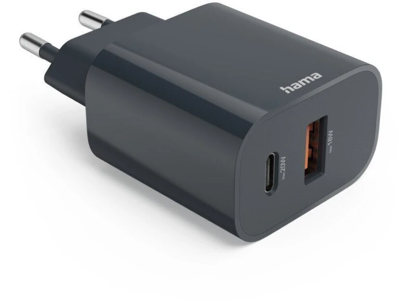 	 Ładowarka do telefonu Hama, Power Delivery, USB-C/USB-A, 20W, antracyt