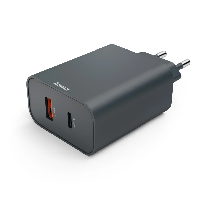 Ładowarka do telefonu Hama, Power Delivery, USB-C/USB-A, 45W, antracyt