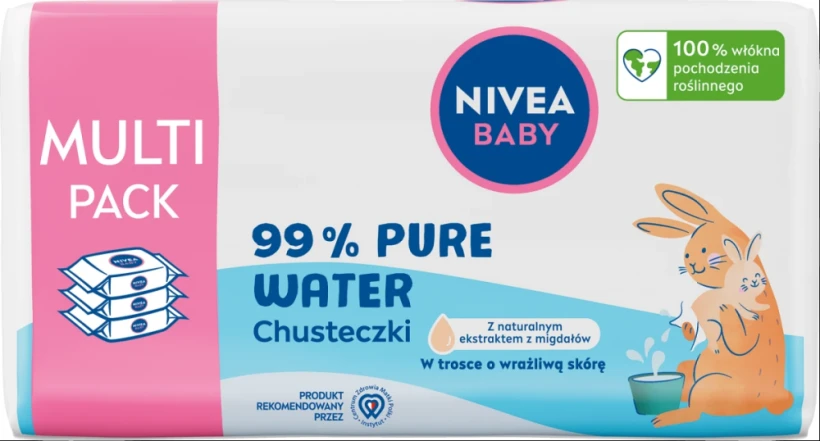 Chusteczki nawilżane Nivea Baby 99% Pure Water, 3x75 sztuk