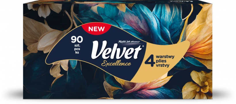 Chusteczki higieniczne Vevet Excellence, w kartoniku, 90 sztuk, mix wzorów