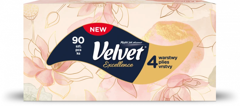 Chusteczki higieniczne Vevet Excellence, w kartoniku, 90 sztuk, mix wzorów