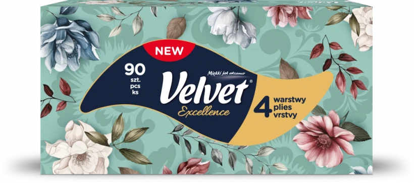 Chusteczki higieniczne Vevet Excellence, w kartoniku, 90 sztuk, mix wzorów