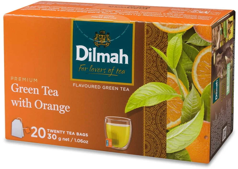 	 Herbata zielona smakowa w torebkach Dilmah, Green Tea with Orange, pomarańcza, 20 sztuk x 1.5g