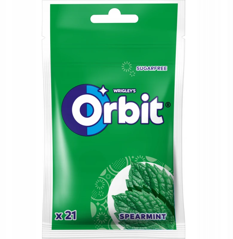 Guma do żucia bez cukru Orbit Spearmint, miętowy, torebka, 21 drażetek