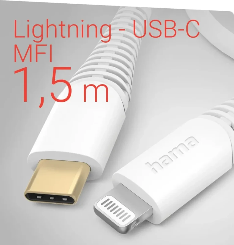 	 Kabel ładujący Hama USB Typ C/Lightning, 1.5m, biały