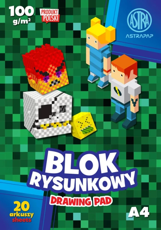 Blok rysunkowy Astrapap Pixel, A4, 100g, 20 kartek, biały