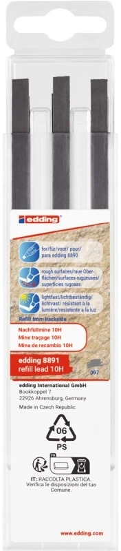 Wymienne wkłady edding e-8891, do ołówka e-8890, 10H, 6 sztuk