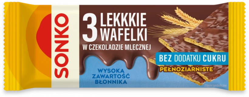 Lekkkie wafelki Sonko, w czekoladzie mlecznej, bez dodatku cukru, 3 sztuki, 36g