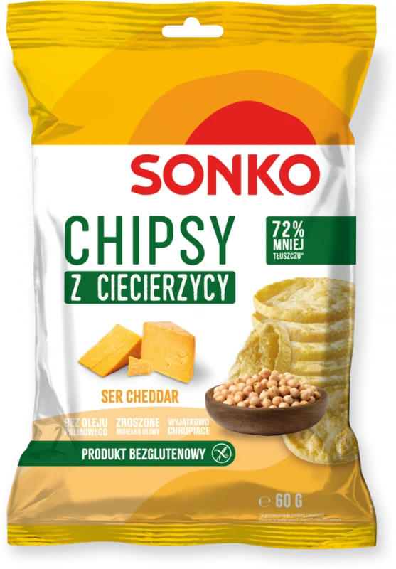 Chipsy z ciecierzycy Sonko, ser cheddar, 60g