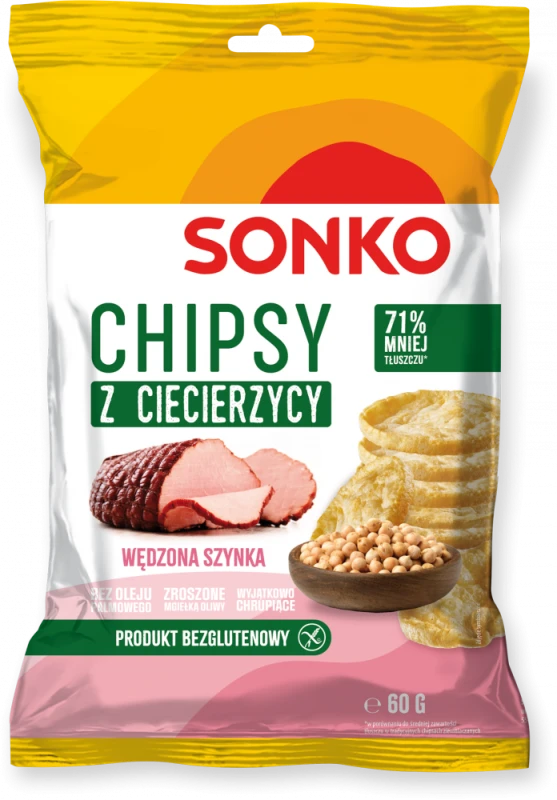 Chipsy z ciecierzycy Sonko, szynka wędzona, 60g