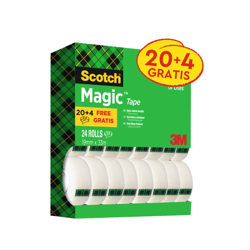 Taśma klejąca Scotch Magic 810 (8-1933R24TPR),19mmx33m, 24 sztuki (20+ 4 gratis), przezroczysty matowy